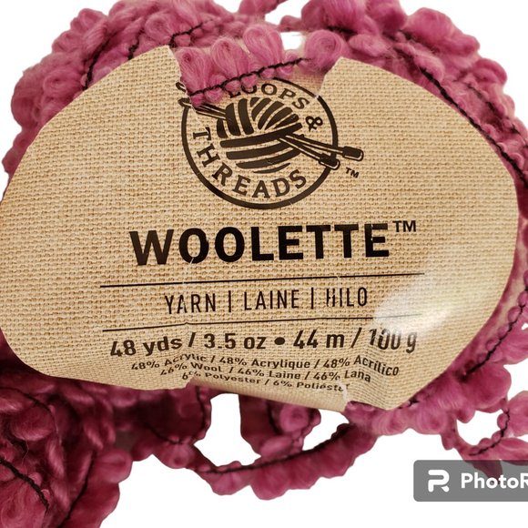 2 Skeins FUCHSIA Woolette Yarn Loops & Thread 48 Yds 3.5 oz ea Wool Blend Loopy - Picture 2 of 5